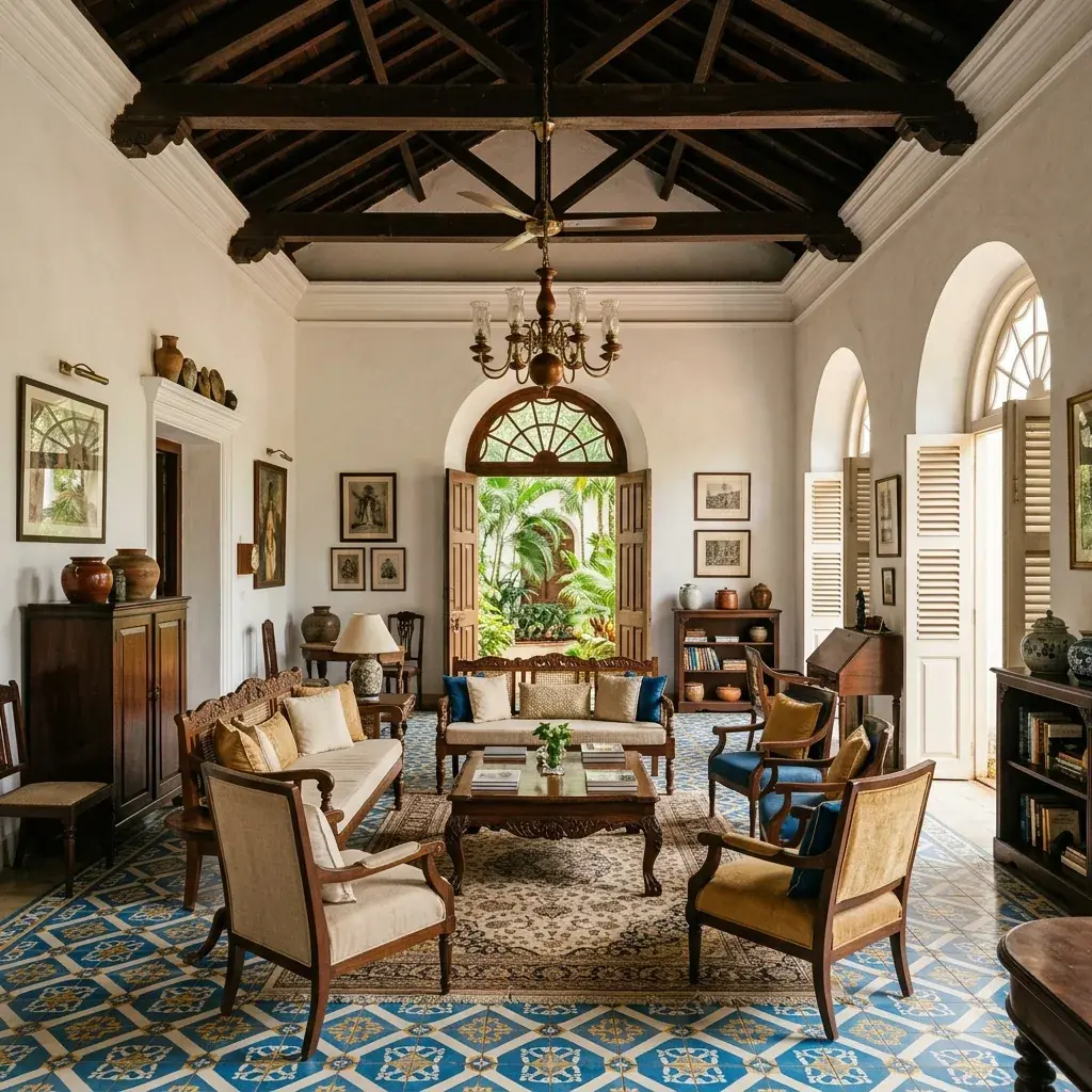 Beautiful Portuguese-style villa interior in Goa, showcasing vacation rental quality and character