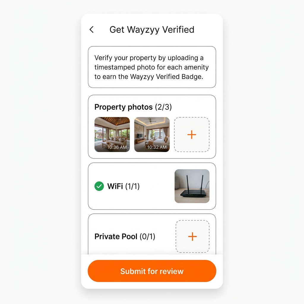 Wayzyy host verification steps dashboard UI screenshot